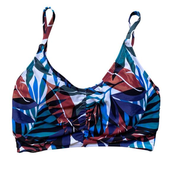 NWT Mynah Tropical Print Bikini Top XS Blue Green Red Palm Floral Swim Bralette - Picture 1 of 6